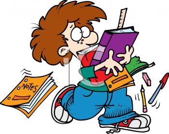 Clip Art: Schoolboy Overloaded with Books and Supplies