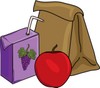new school clipart image: bag lunch with apple and juice drink