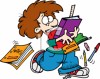 Clip Art - Schoolboy Overloaded with Books and Supplies